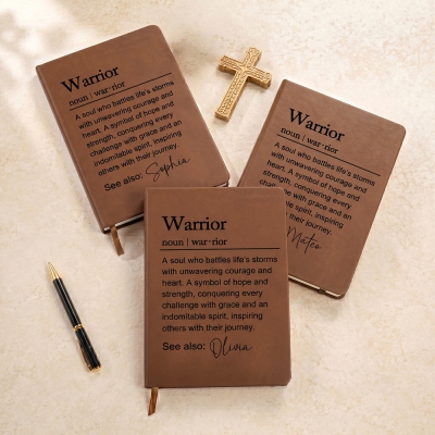 Custom Name Warrior Definition Notebook, A5 PU Leather Journal, Graduation/Encouragement Gift for Graduates/Cancer Survivors/Rehabilitation Patients