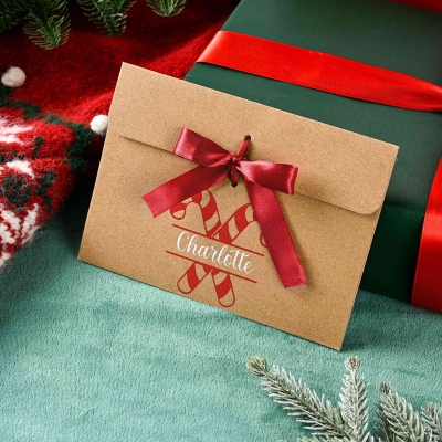 Custom Name Snowman/Santa Kraft Money Voucher Envelopes with Ribbon (Set of 2), Christmas Stocking Stuffers, Christmas Gifts for Kids/Family/Friends