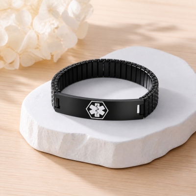 Custom Engraved Medical Alert Stretch Bracelet, Stainless Steel Men’s Medical ID Emergency Contact Bracelet, Birthday Gift for Him/Dad/Husband/Grandpa