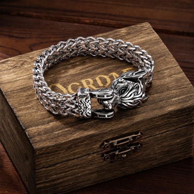 Gioielli norvegesi vichinghi personalizzati, bracciale testa di drago aquila lupo in acciaio inossidabile, gioielli moto bracciale punk, regalo per uomo/padre