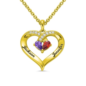 Forever Together Engraved Birthstone Necklace in Gold