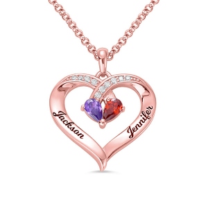 Forever Together Engraved Birthstone Necklace in Rose Gold