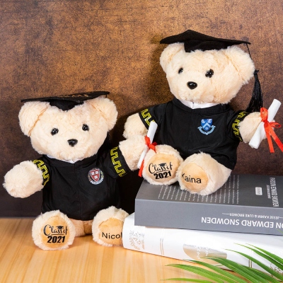 Ours en peluche de graduation personnalisé avec badge scolaire