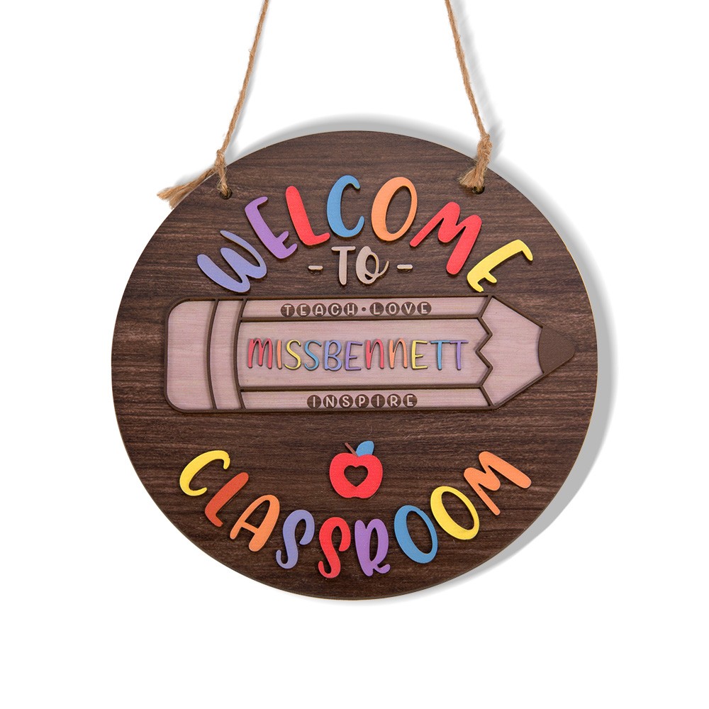 Panneau de porte d’enseignant personnalisé, décor de bureau d’enseignant en bois, panneau de bienvenue de cintre de porte de classe, journée de l’enseignant/appréciation/fin d’année/cadeau de rentrée scolaire