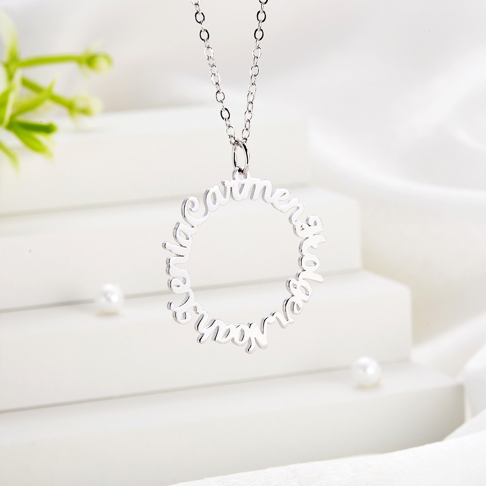 Personalized Name Vintage Circle Necklace, Custom Multiple Name Necklace, Mom Necklace, Women's Jewelry, Birthday Gift, Gift for Mom/Wife/Girlfriend