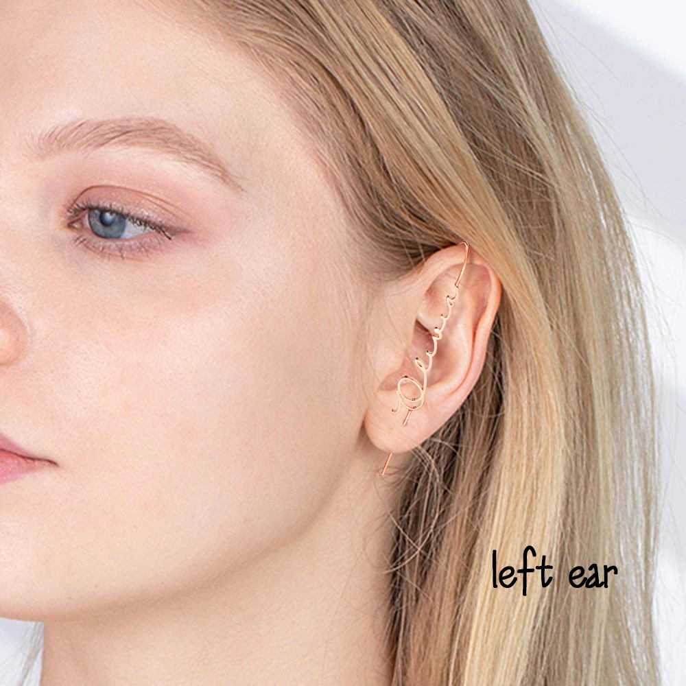 Custom Name Ear Wrap Crawler Hook Earrings, Climber Helix Sterling Silver Earrings, Minimalist Jewelry, Valentine's Day/Birthday Gift for Her/Wife