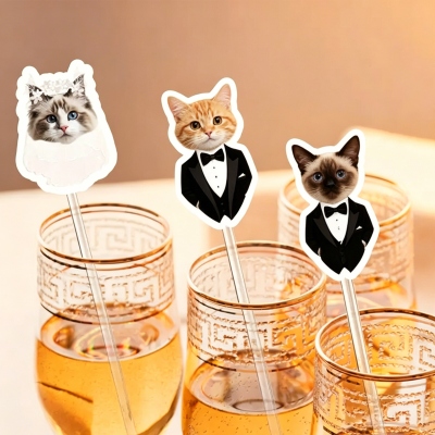 Custom Pet Portrait Wedding Drink Stirrers, Funny Cat/Dog Face Cocktail Stirrers, Bridal Shower/Bachelorette Party Decor, Gifts for Guests/Pet Lovers