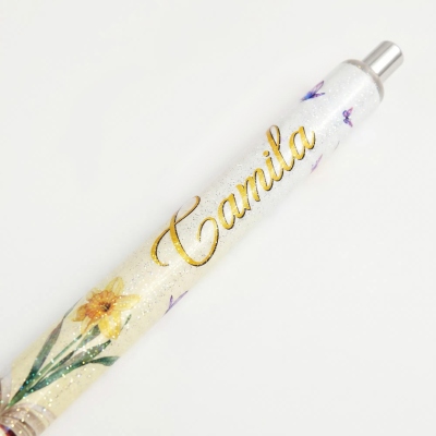 Personalized Name Birth Flower Book Design Gel Pen, Retractable Ballpoint Pen, Birthday/Graduation/Back to School Gift for Students/Teachers/Women
