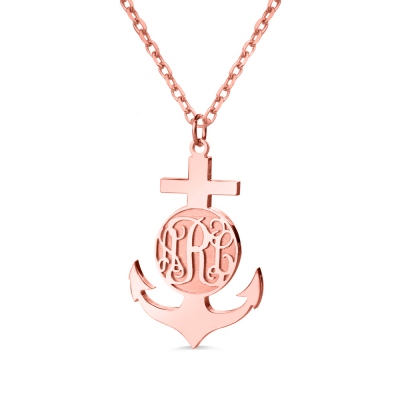 Rose Gold Anchor Cross Monogram Initial Pendant