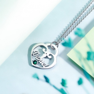 Personalized Heart Lock Birthstone Name Necklace