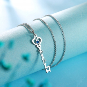 Personalized Key to True Love Birthstone Name Necklace