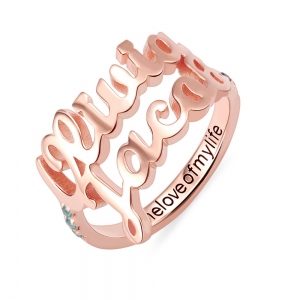 Personalized Two Names Birthstone Ring