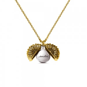 Personalized Sunflower Locket Necklace