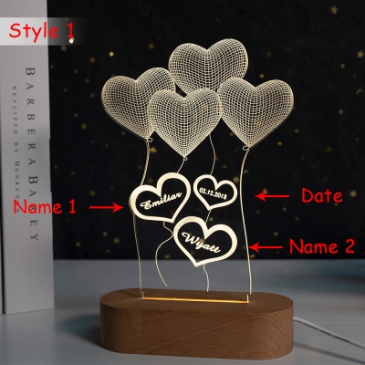 Personalized 3D Illusion Lamp Gift for Her Anniversary Gift