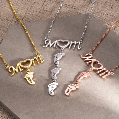 Personalized Mom Necklace with Baby Feet