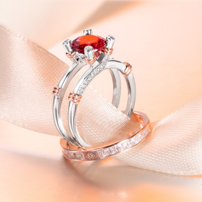 Personalized Detachable Couples Ring with Birthstone