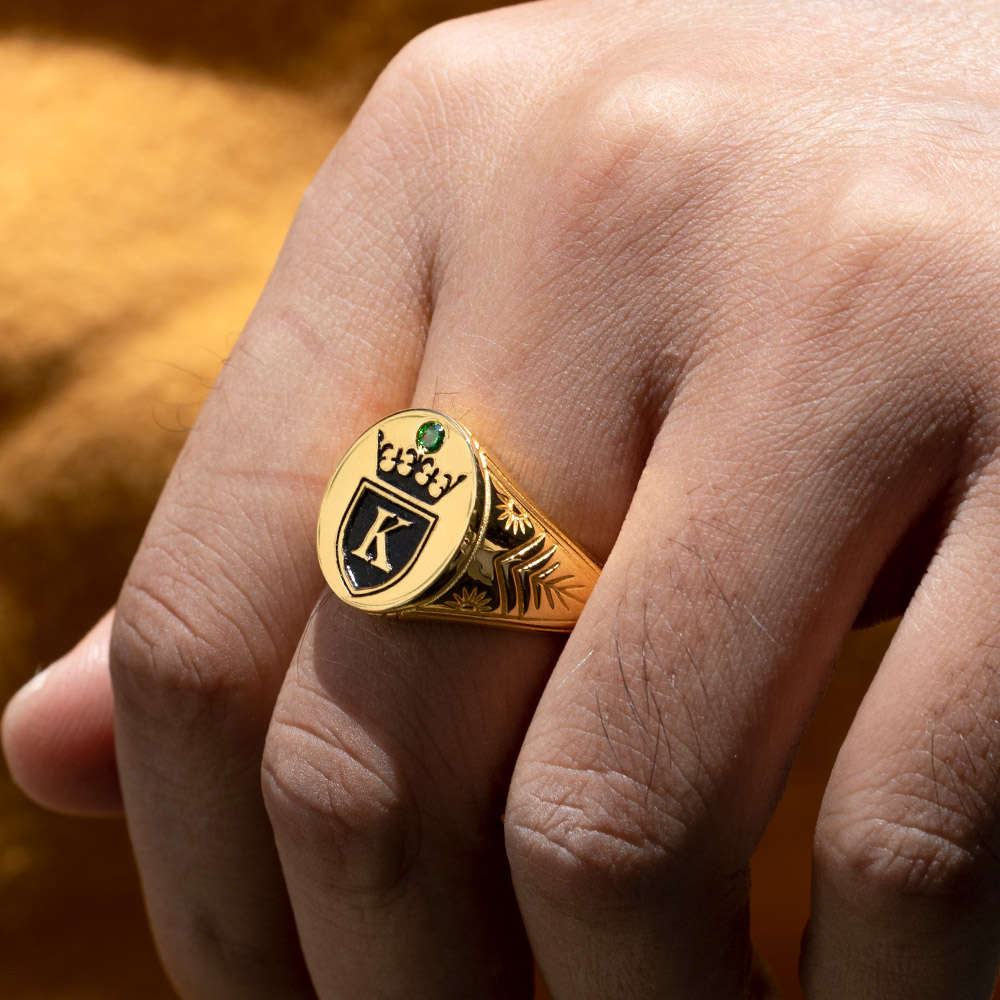 Personalized Initial Engraved Signet Ring with a Crown for Man
