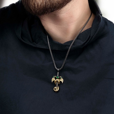 Sword Necklace with Cross Dragon Birthstone Pendant
