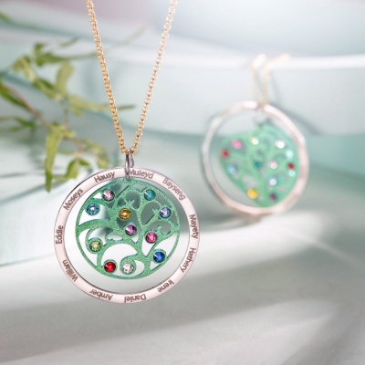 Personalized Family Tree Birthstone Necklace