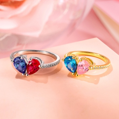 Personalized Ring with Two Birthstones to Be a Heart