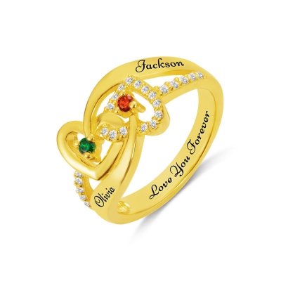 Personalized Name Double Heart Interwoven Ring