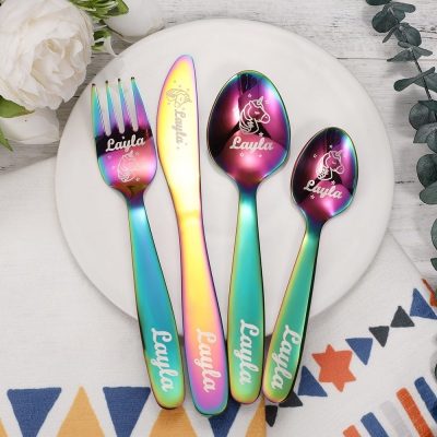 Personalisierte Bestecksets mit Einhorngeschenk für Kinder