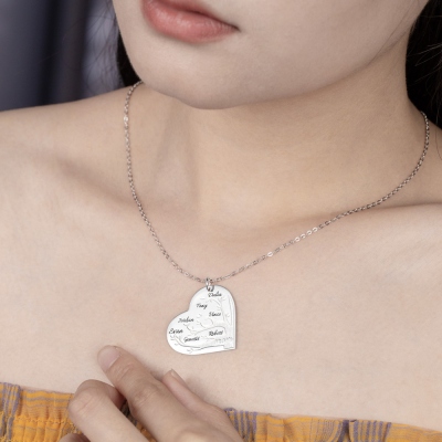 Collier arbre généalogique personnalisé 1-12 noms coeur