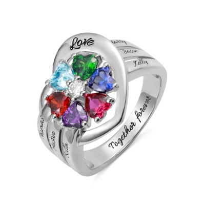 Personalized Name Heart Ring with Birthstone