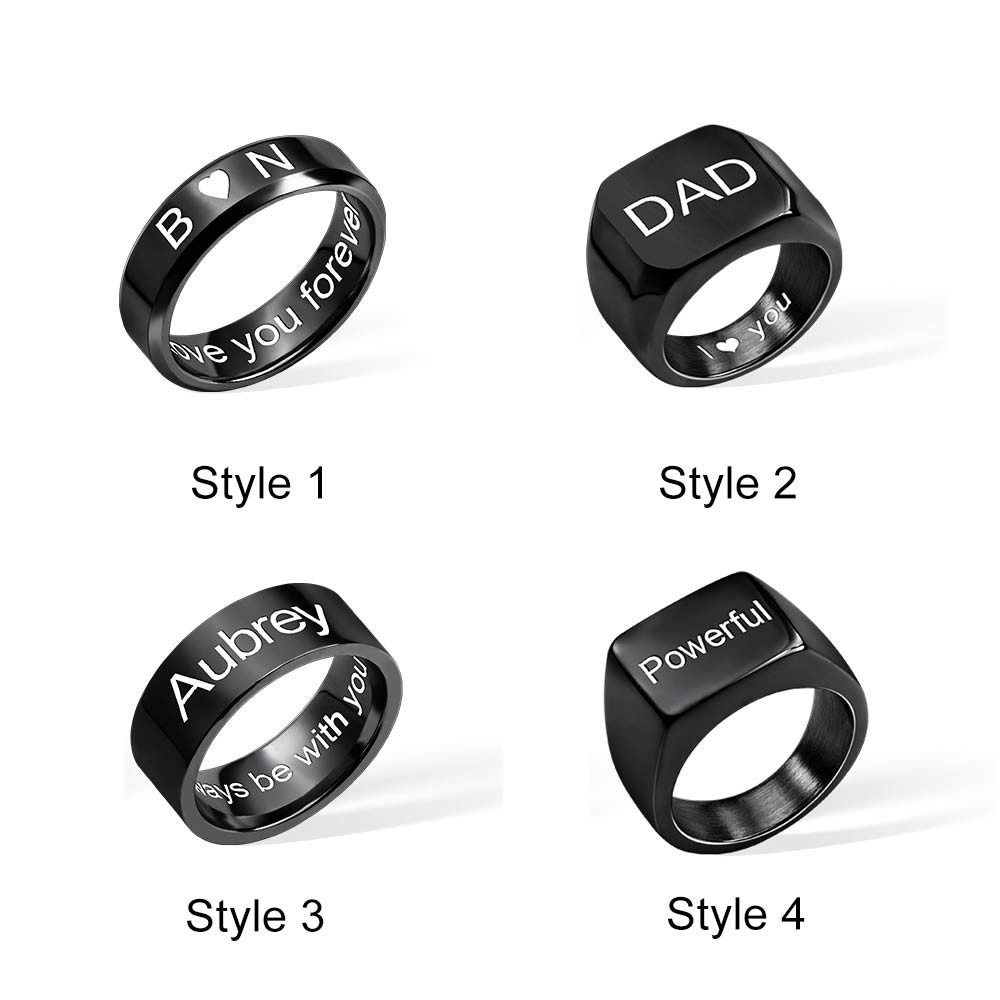 Men's Engraved Ring Stainless Steel Promise Rings, Black/Silver/Gold Plated Matte Finish Personalized Ring, Custom Men's Gifts for Husband/Dad/Boyfriend