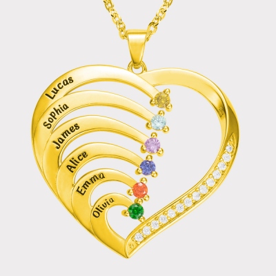 Personalized Name and Birthstone Family Heart Necklace