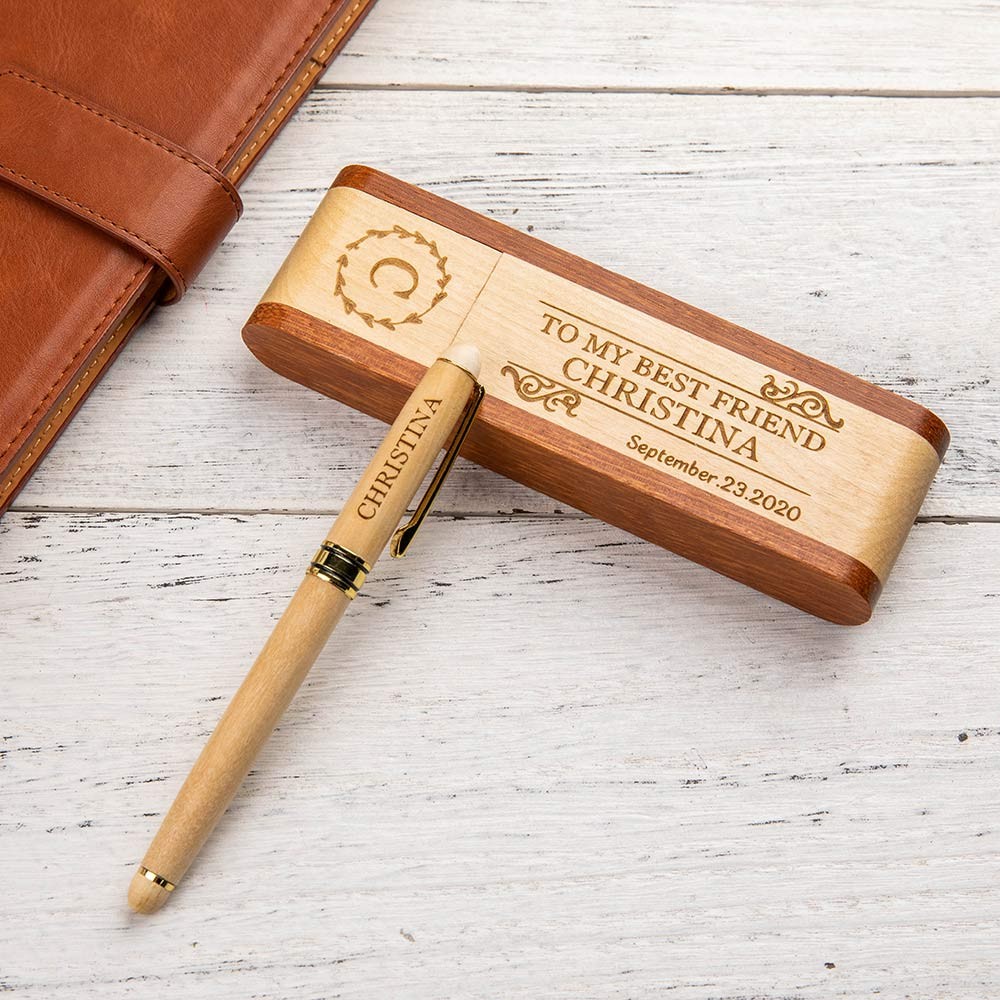Engraved Natural Wooden Ballpoint Pen with Gift Box