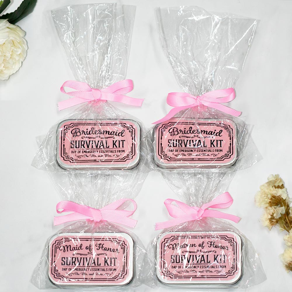 Custom Bridesmaid Wedding Day Survival Kit, Bridesmaid Gift Box Tin for Engagement Supply & Wedding Survival Kit - Sold at 3PCS