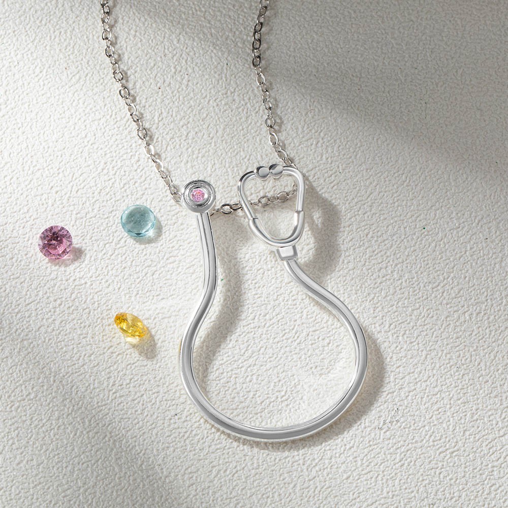 Nurse Ring Holder Necklace with Birthstone, Customized Ring Holder Necklace, Stethoscope Ring Holder Necklace, Doctor/Nurse/Graduation Gift