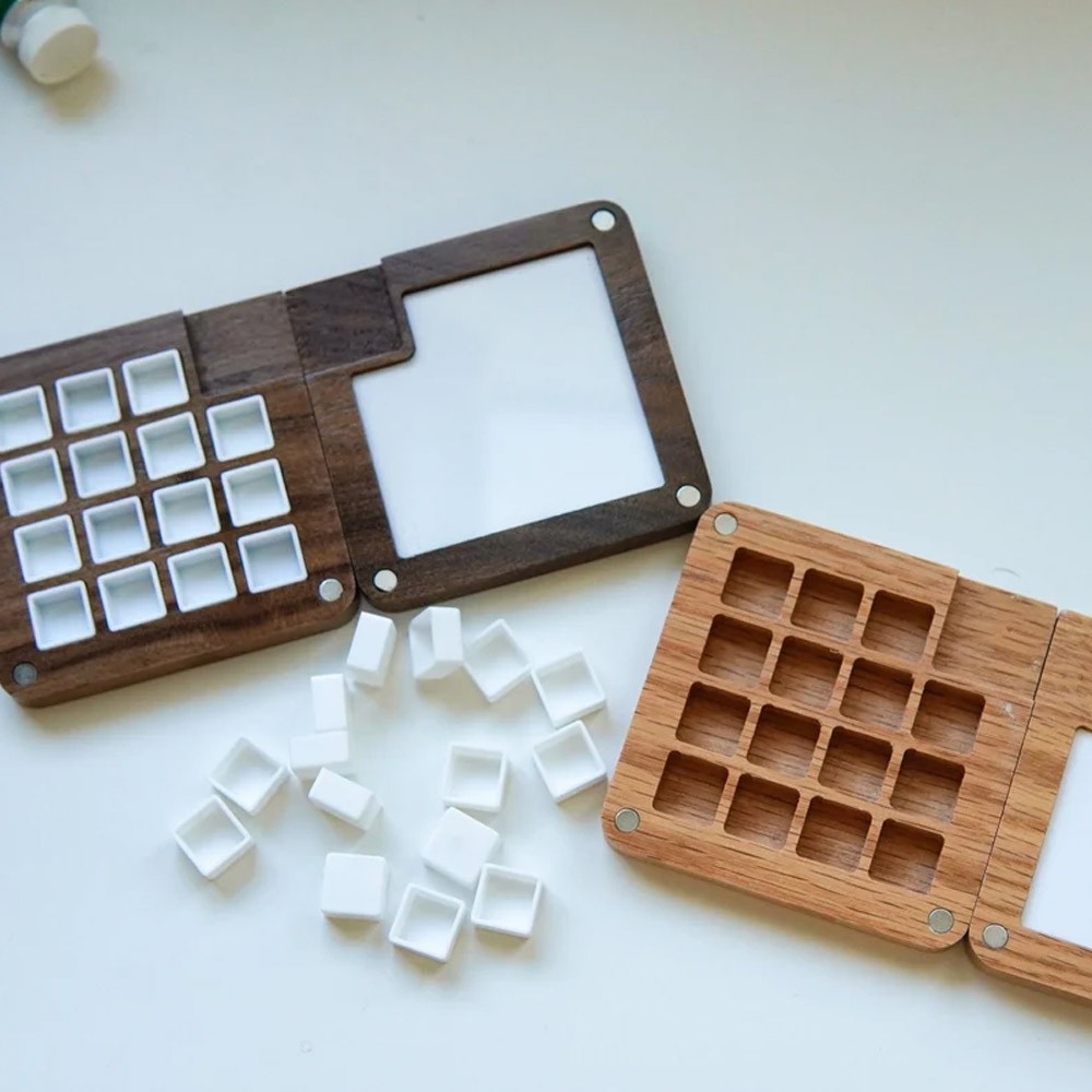Custom Name Walnut Wood Portable Watercolor Palette