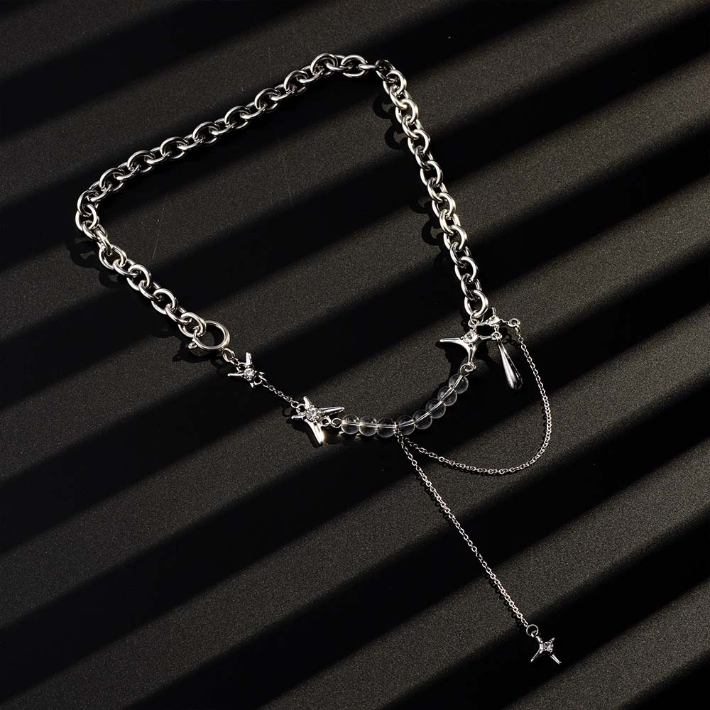 Gothic Style Choker, Multi-layer Streetwear Punk Necklace, Dark Style Lollita Choker, Silver Crystal Punk Jewelry for Women Teen Girls