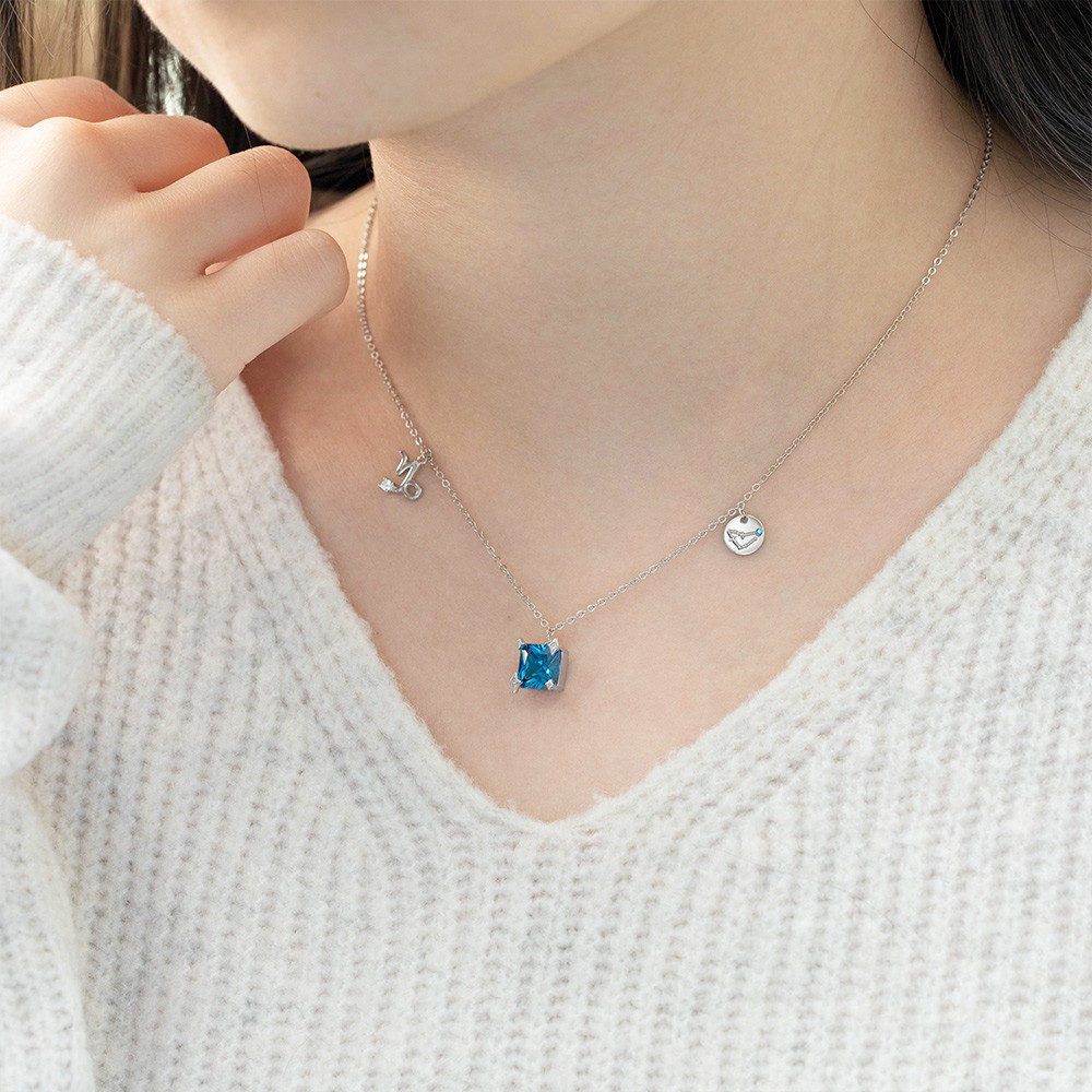 Collier pendentif avec pierre de naissance signe du zodiaque, bijoux de constellation d'astrologie en argent sterling 925, cadeau d'anniversaire/anniversaire/de Noël pour femme/fille