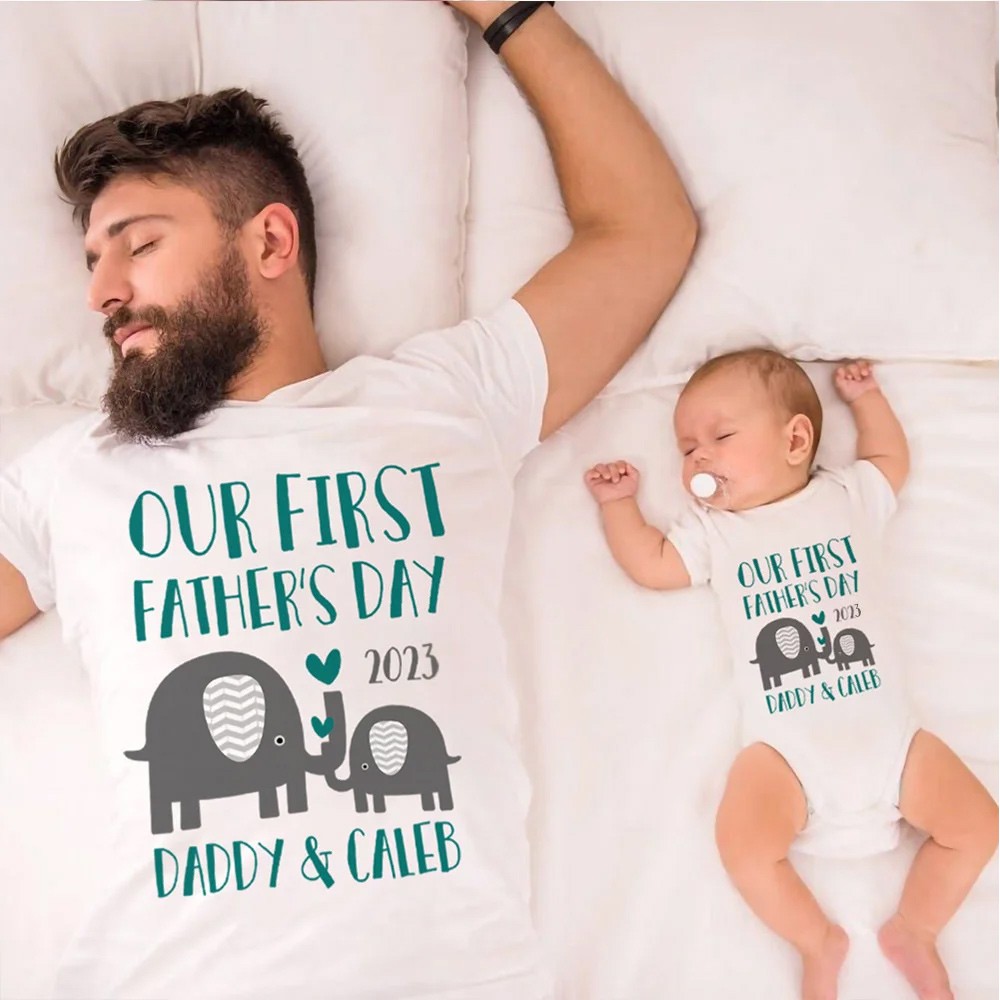 Nom personnalisé chemise parent-enfant, notre première chemise fête des pères ensemble 2022, chemise en coton, cadeau d'anniversaire/père pour papa/grand-père