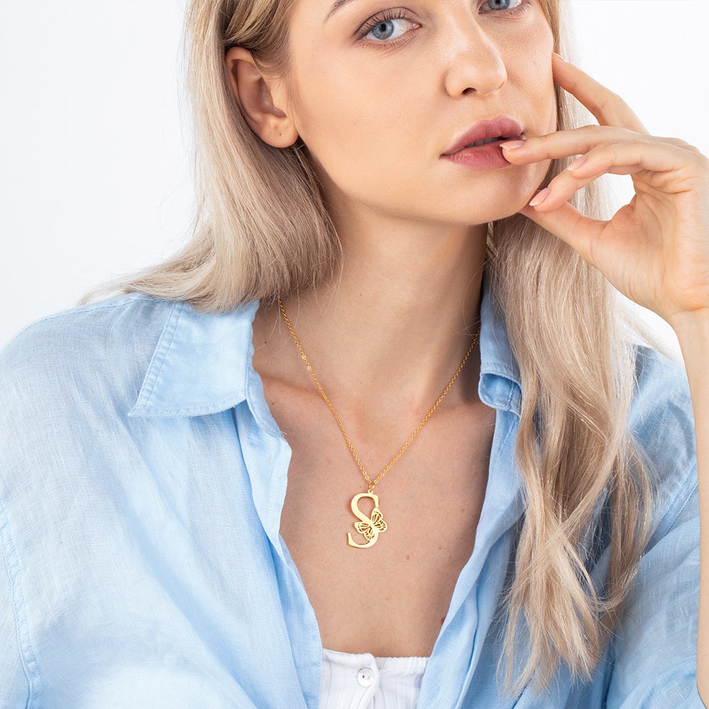 Personalized Initial Pendant Necklace with Butterfly, Dainty Initial Necklace, Summer Jewelry Gift, Birthday Gift, Bridesmaid Gift, Gift For Her