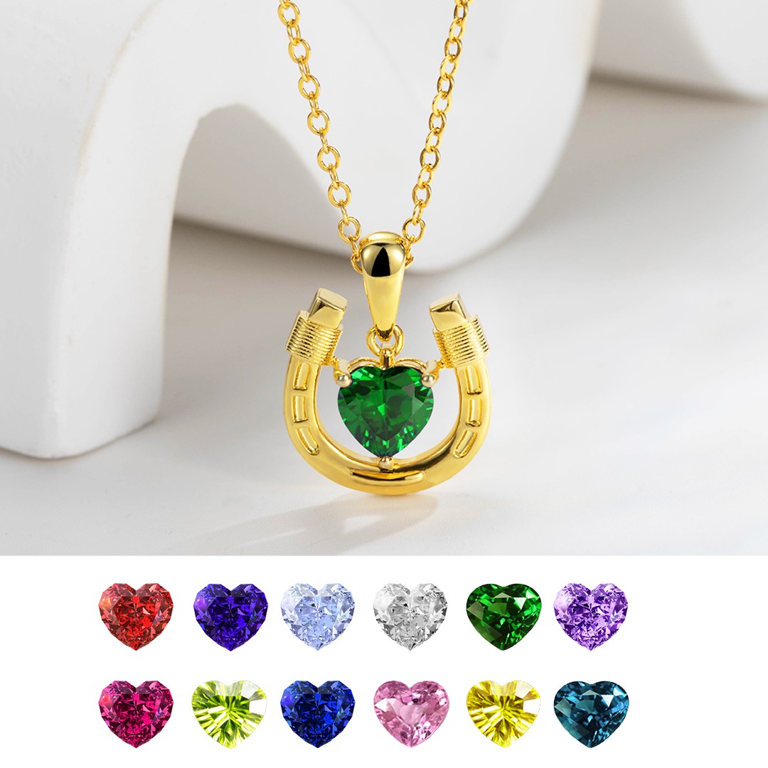 Personalized Birthstone Horseshoe Necklace, Love & Lucky Necklace, Heart Birthstone Jewelry, Birthday/Wedding Gift for Daughter/Horse Lover/Bridesmaid