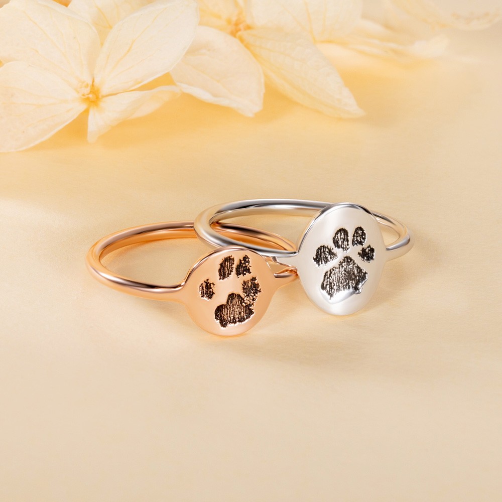 Bague d’impression de patte gravée personnalisée, bijoux pour animaux de compagnie en argent sterling 925, mémorial personnalisé pour animal de compagnie de chien de chat/cadeau de perte d’animal de compagnie pour l’amoureux des animaux de compagnie/famil