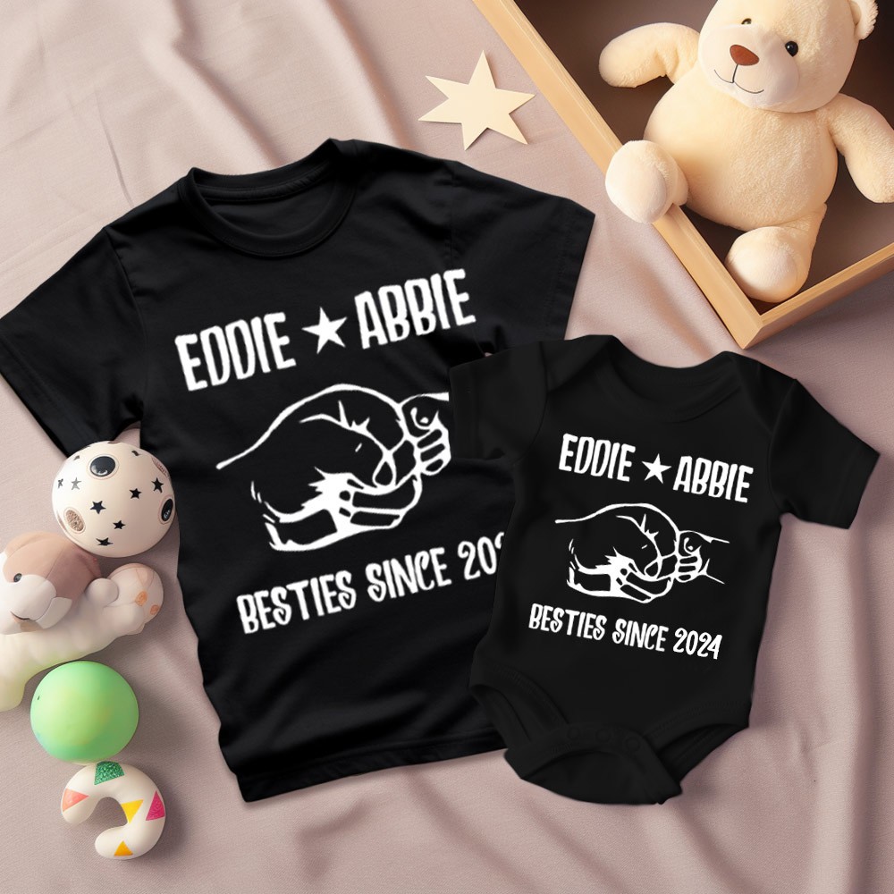 Customized Name Fist to Fist Parent-child Shirt, Dad & Baby Matching Shirt, Cotton Shirt/Baby Bodysuit, Our First Father's Day Shirt for Dad