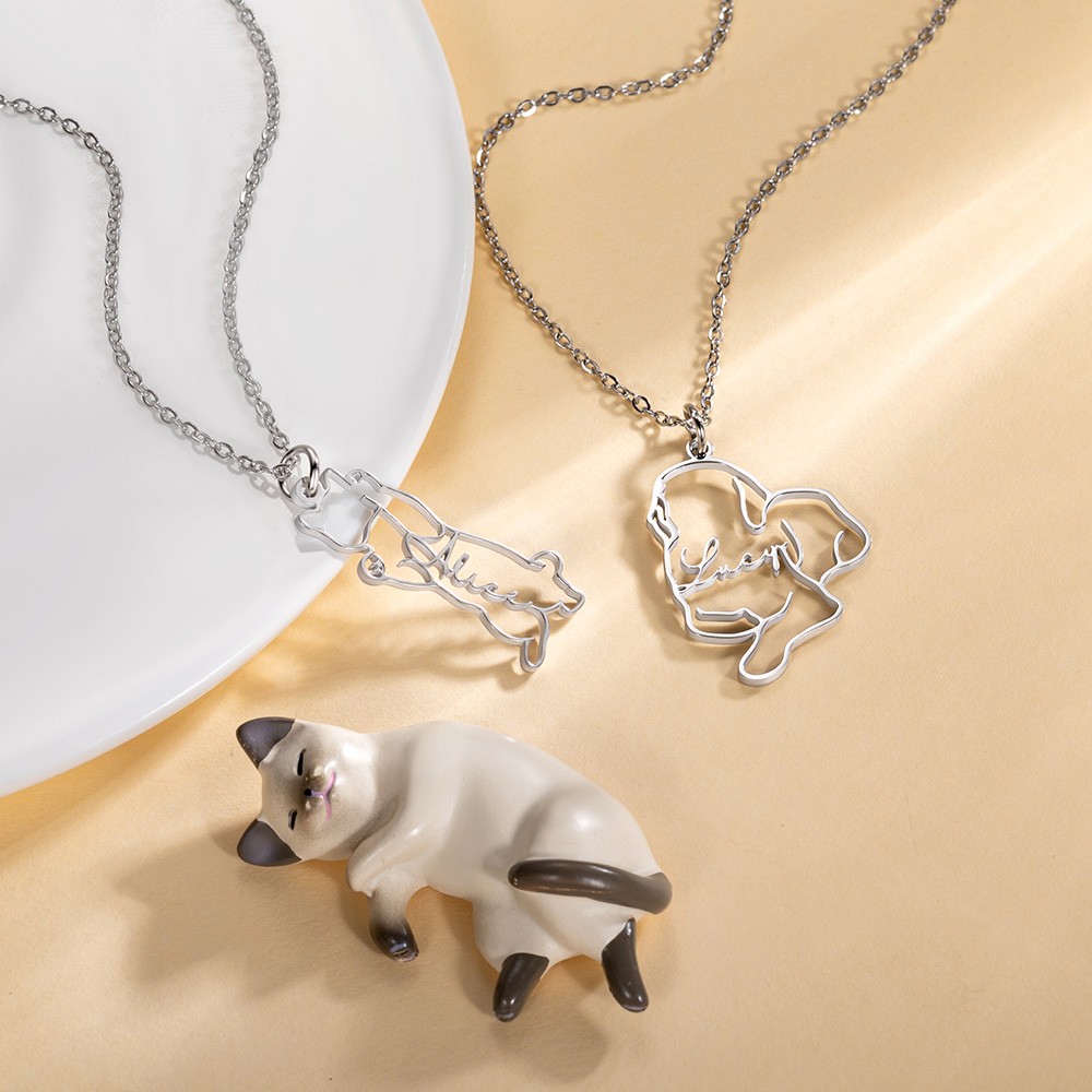 Aangepaste hondenras silhouet overzicht foto ketting met naam, hond huisdier foto ketting, huisdier Memorial sieraden, cadeau voor vrouwen/meisjes/familie/huisdierenliefhebber