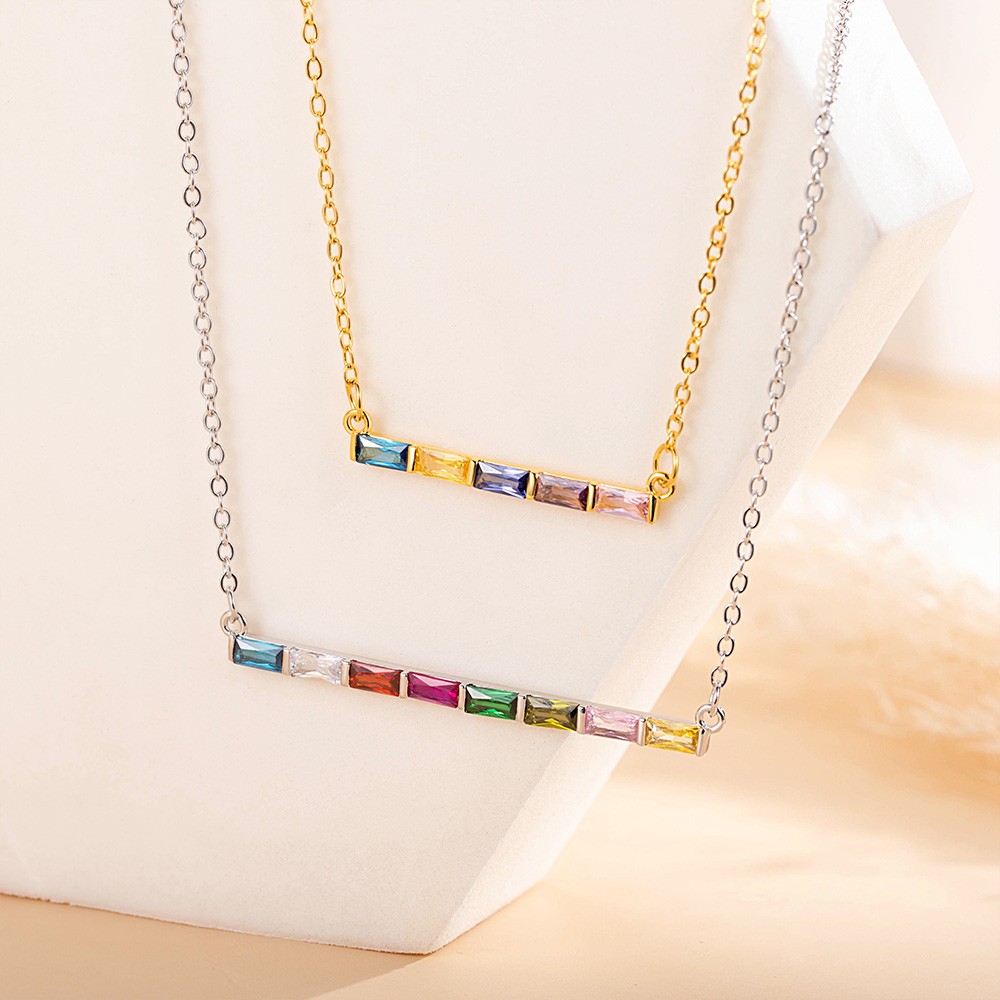 Personalized 1-8 Baguette Birthstones Dainty Pendant Necklace, Minimal Family Jewelry, Birthday/Mother's Day Gift for Women