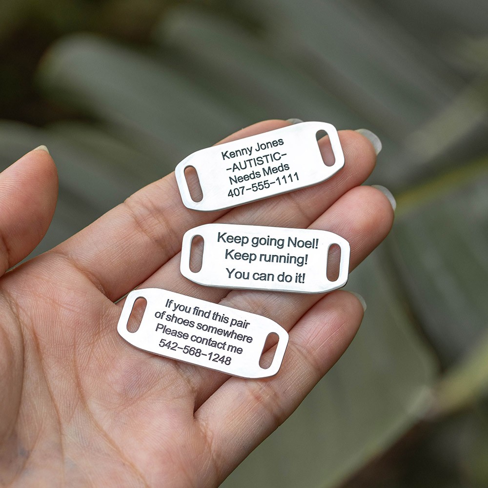 Personalized Shoe Tag for Runners & Cyclists, Emergency ID for Autistic Kids, Sport Shoe Lace Charms, Road ID Tag, Medical Alert Tag