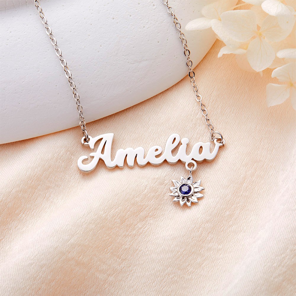 sunflower necklace with birthstone