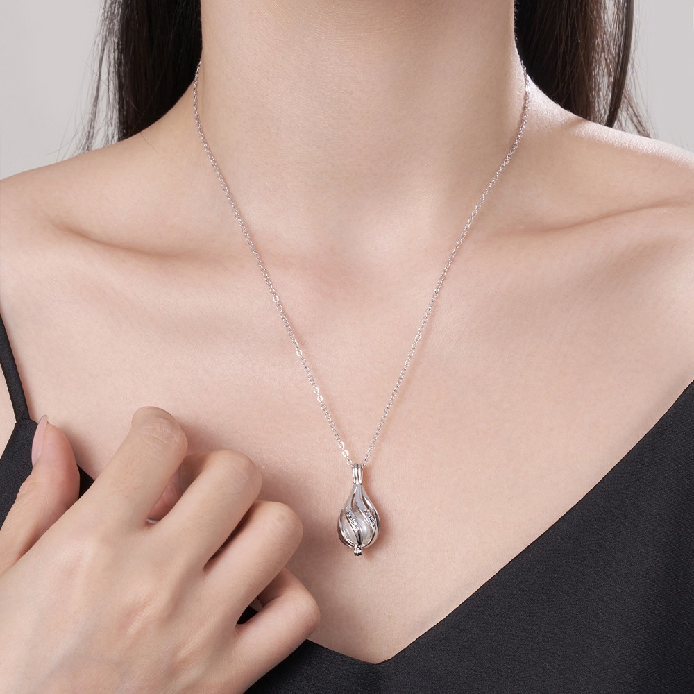 Colar de pérolas com nome personalizado e pedra de nascimento, pingente de gaiola com pérola, joias de pedra de aniversário de família, presente de dia das mães/aniversário para mãe/avó/ela