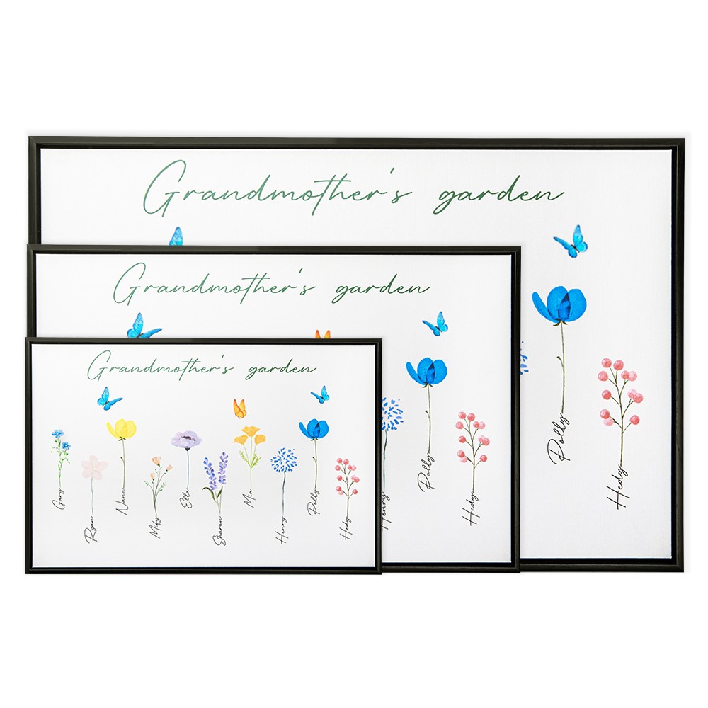 Custom 1-16 Family Watercolor Flowers Horizontal Canvas Print, Frameless Family Flower Painting with Name, Mother's Day/Birthday Gift for Family/Friends
