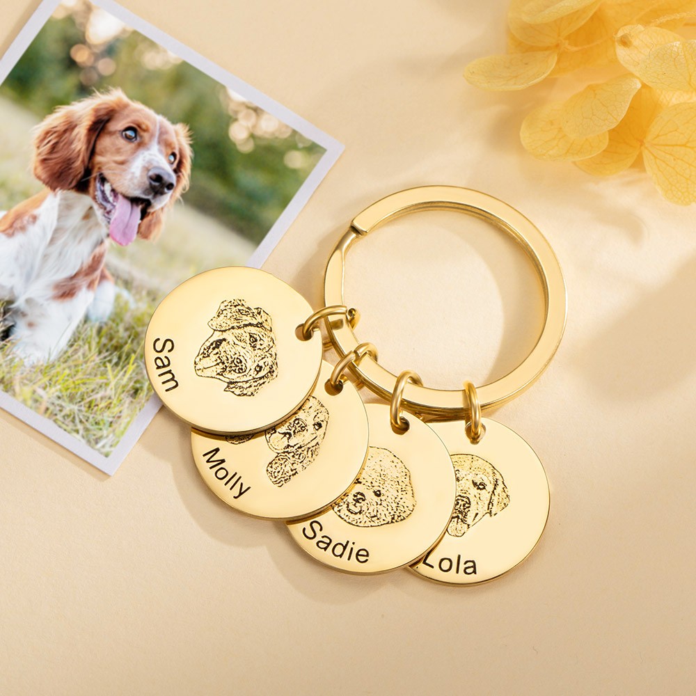 Personalized Dog Cat Keychain with Photo Engraved, Pet Portrait Memorial Keepsake Gift for Pet Loss/Dog Father/Cat Mom