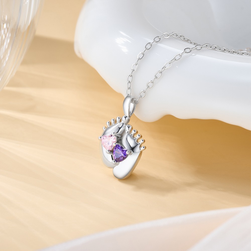 Footprint Birthstone Necklace