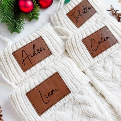 Personalized Family Name Christmas Stockings, Leather Patch Christmas Stockings, Custom Christmas Stockings with Name, Christmas Gift for Family